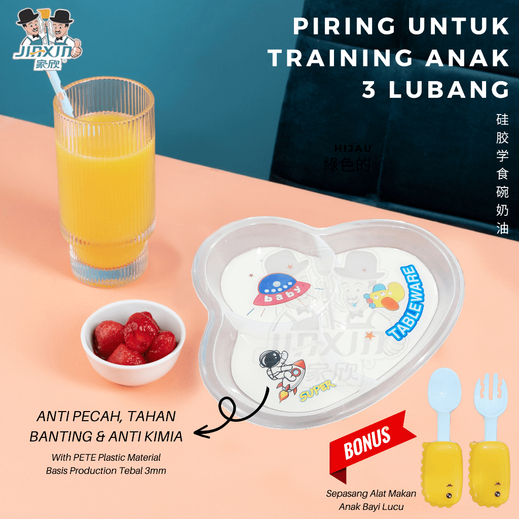 Piring Plastik Makan Meja Anak Bayi Bahan Acrylic Melamin Murah Tebal Satu Set Original - JIAXIN