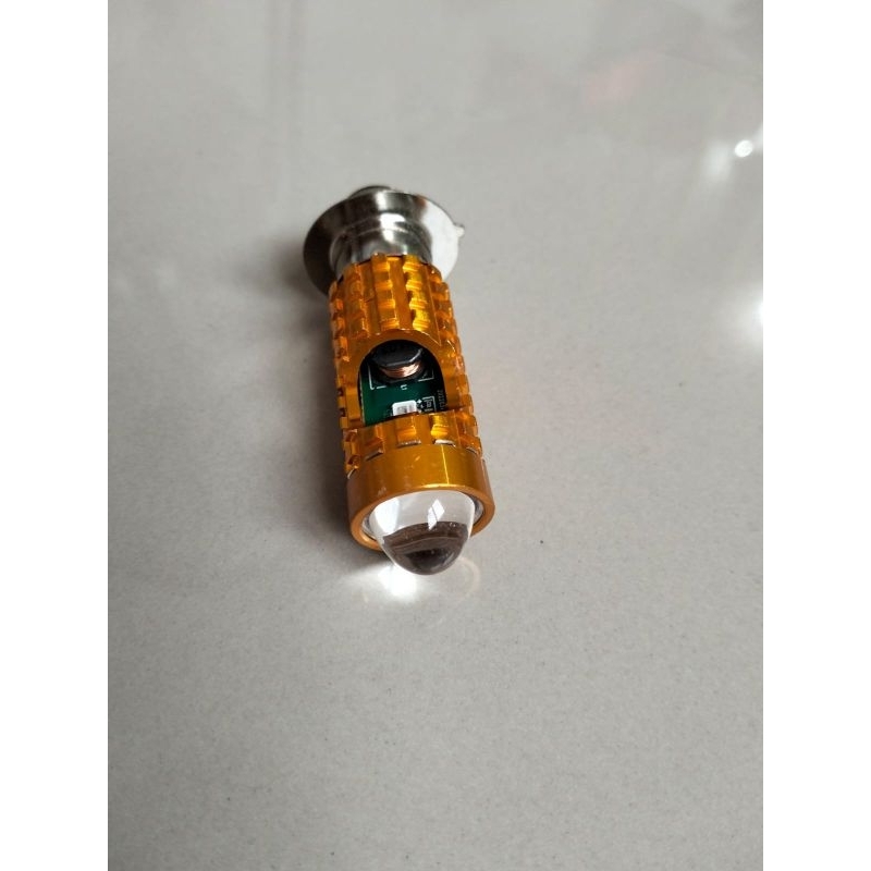 LAMPU LED UTAMA DEPAN MOTOR LASER PUTIH BIRU KUNING H6 CNC GOLD + SENJA PELANGI MATIC BEBEK BOHLAM B