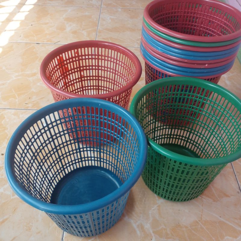 Tempat sampah kecil keranjang bulat wadah sampah plastik murah