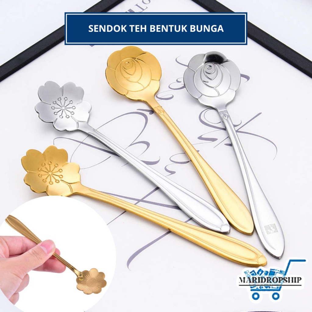 SENDOK BUNGA MINI / SENDOK TEH BENTUK BUNGA SILVER GOLD KOREA / SENDOK DESSERT