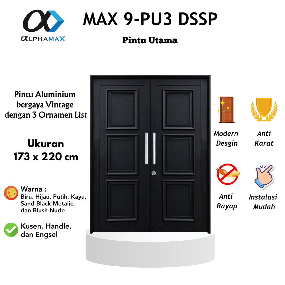 Pintu Aluminium Pintu Rumah Pintu Depan Pintu Utama Pintu Kamar  Double Swing Simetris 3 Ornamen Ful