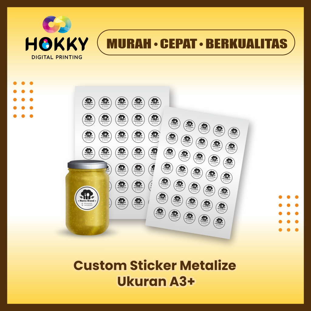 

CETAK STIKER METALIZE A3+ KEMASAN BRAND LOGO OLSHOP LOGO MAKANAN - CUSTOME STIKER METALIZE MURAH CEPAT BERKUALITAS