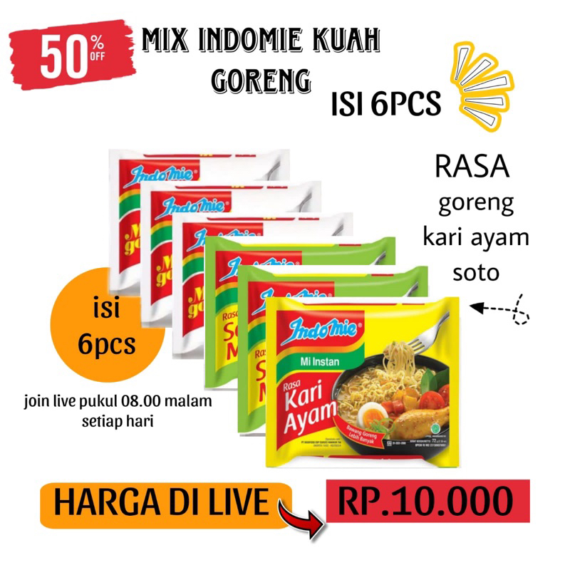 

{DISKON LIVE 50%}READY SIAP KIRIM DARI SURABAYA MIE INSTAN INDOMIE ISI 6PCS KUAH DAN GORENG