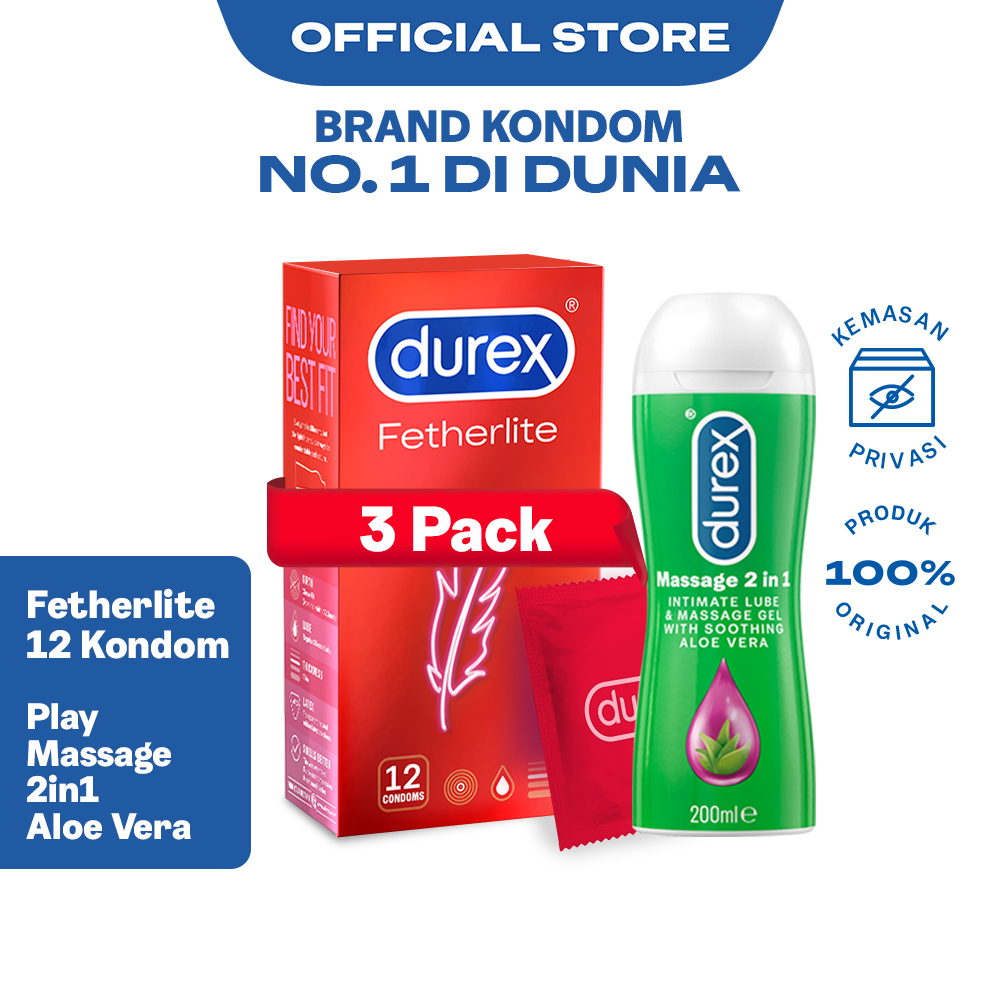 Durex Fetherlite 12s x 3pcs + Lube 200ml - Kondom Tipis Aman Pria