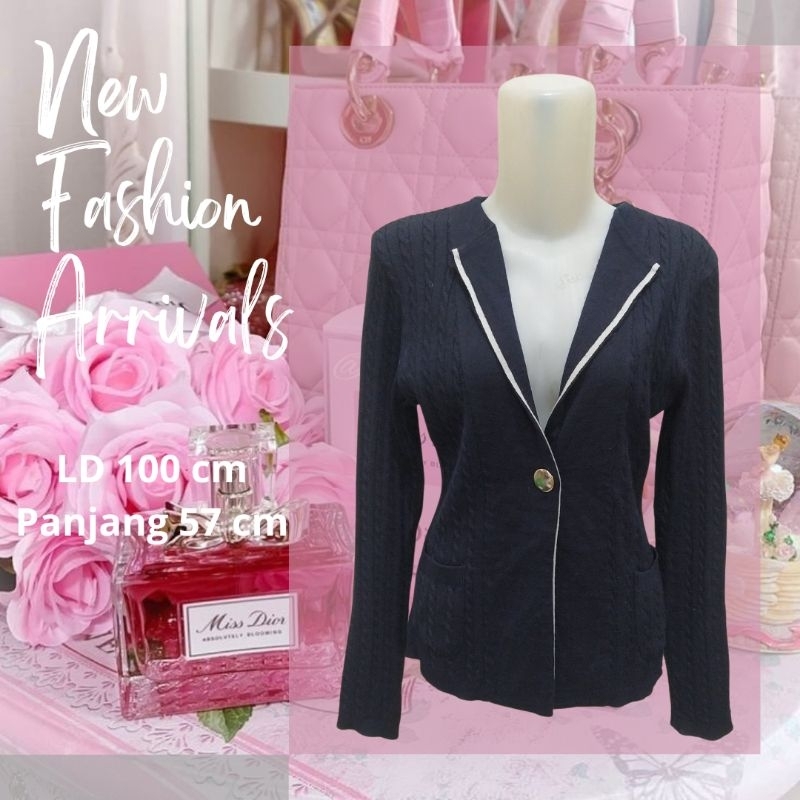 BLAZER CROP navy rajut kepang satu kancing