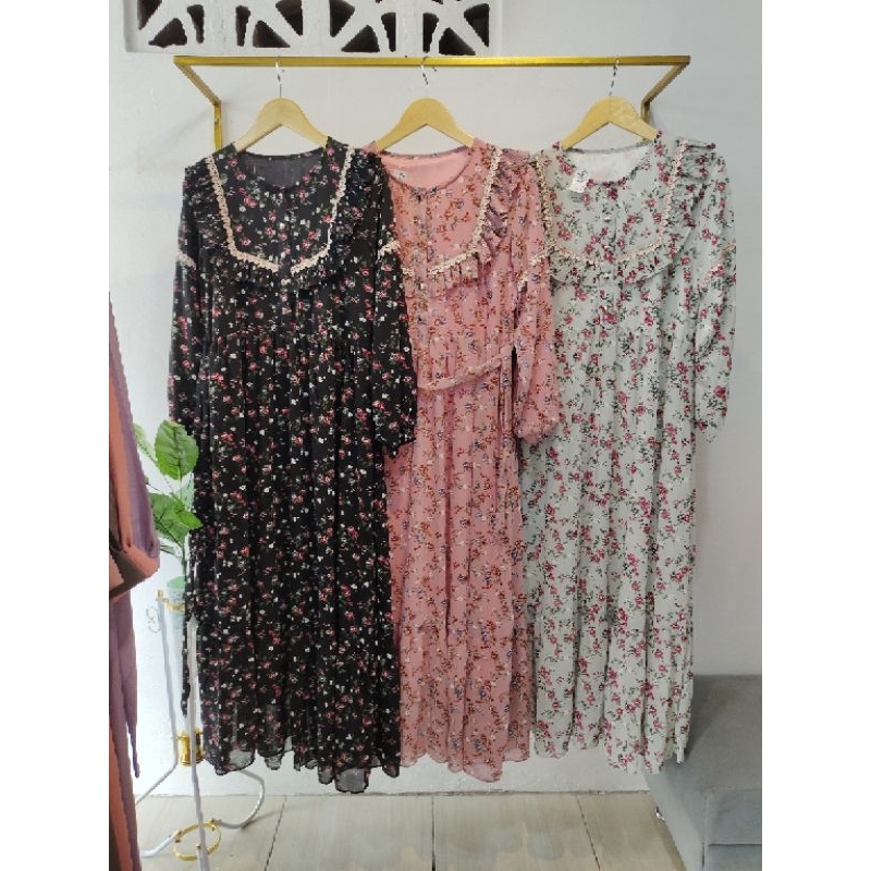 Dress Motif Bunga Aesthetic Ala Korea