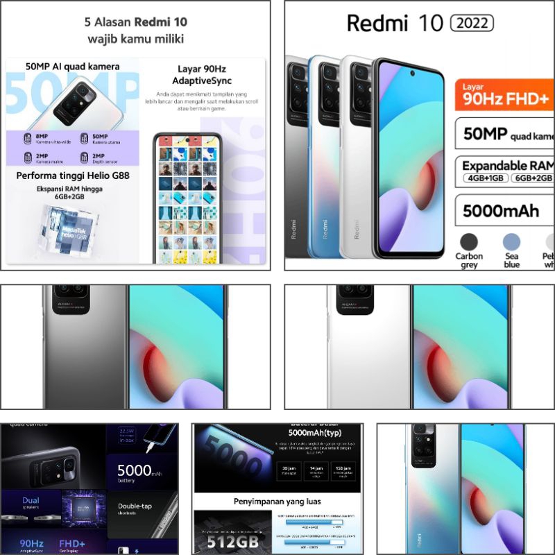 Xiaomi Redmi 10 2022 4GB 64GB Helio G88 50MP AI Quad Kamera Layar FHD+ 6,5" 90Hz 5000mAh