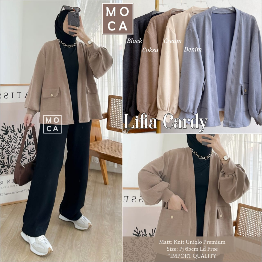 LIFIA CARDY KNIT UNIQLO PREMIUM CARDIGAN POLOS LENGAN BALON BLAZER LENGAN PANJANG OUTFIT OOTD WANITA