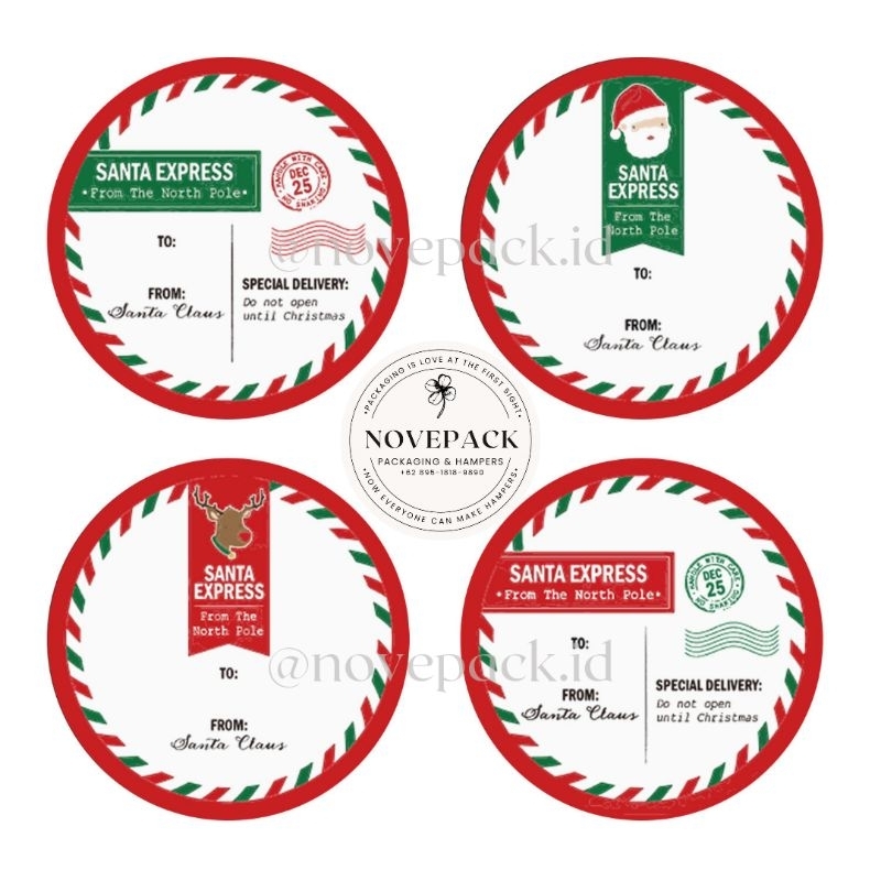 

(ECERAN/PER PIECES) STICKER CHRISTMAS SANTA EXPRESS DIAMETER 2,5 cm & 3,8 cm BAHAN CROMO GLOSSY