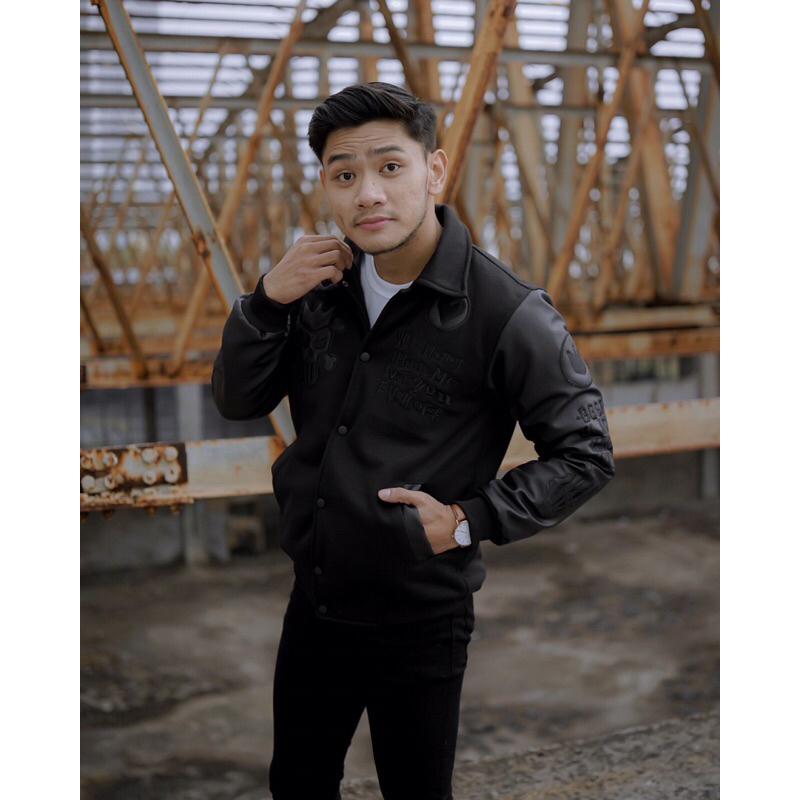 Jaket varsity skull fullblack bgsr