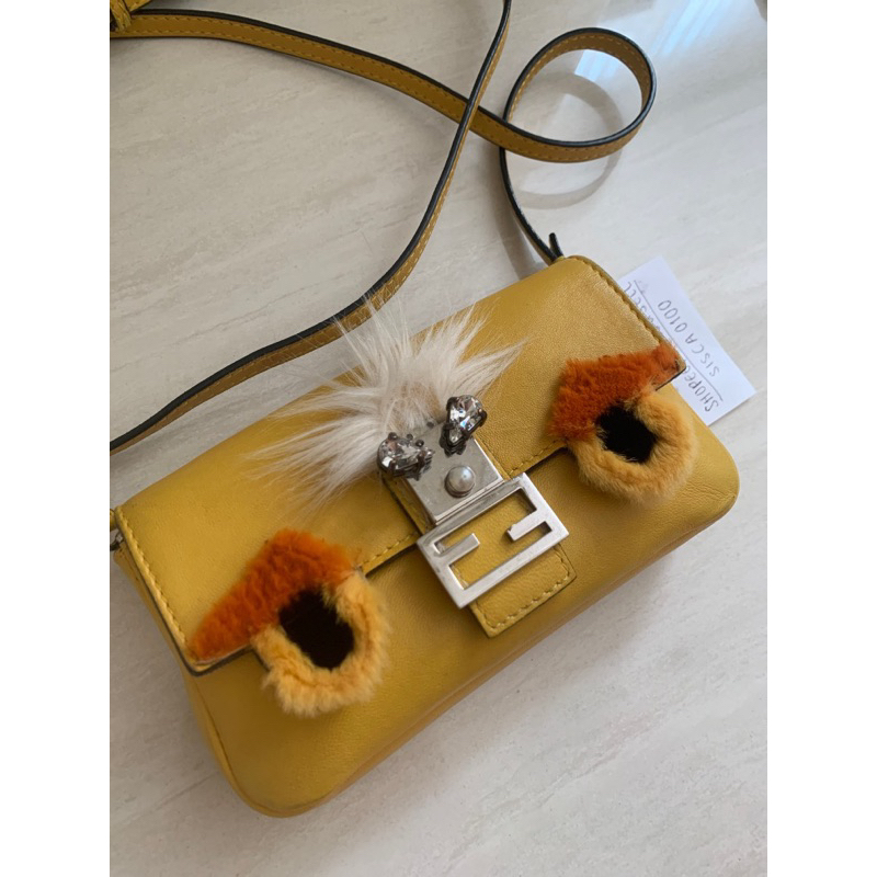 fendi monster micro baguette sling bag/ bag charm yellow