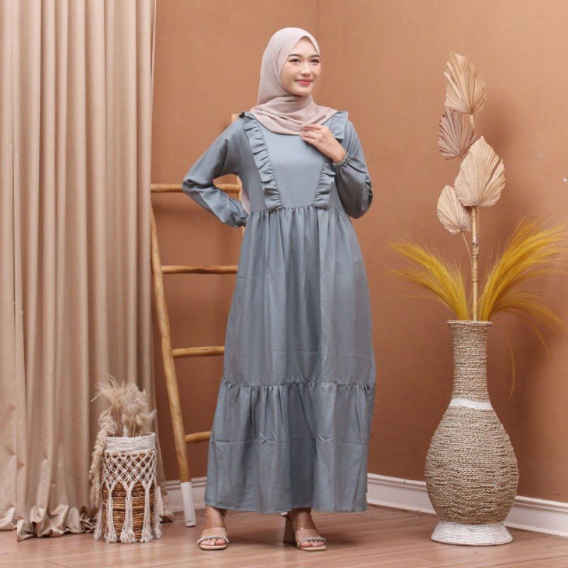 gamis polos terbaru baju wanita muslim kekinian kombinasi bunga untuk lebaran