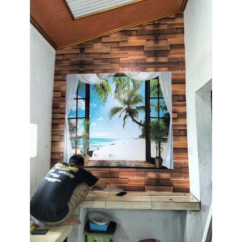 WALLBANER/WALLPAPER 3D CUSTOM JENDELA PANTAI TIRAI PUTIH
