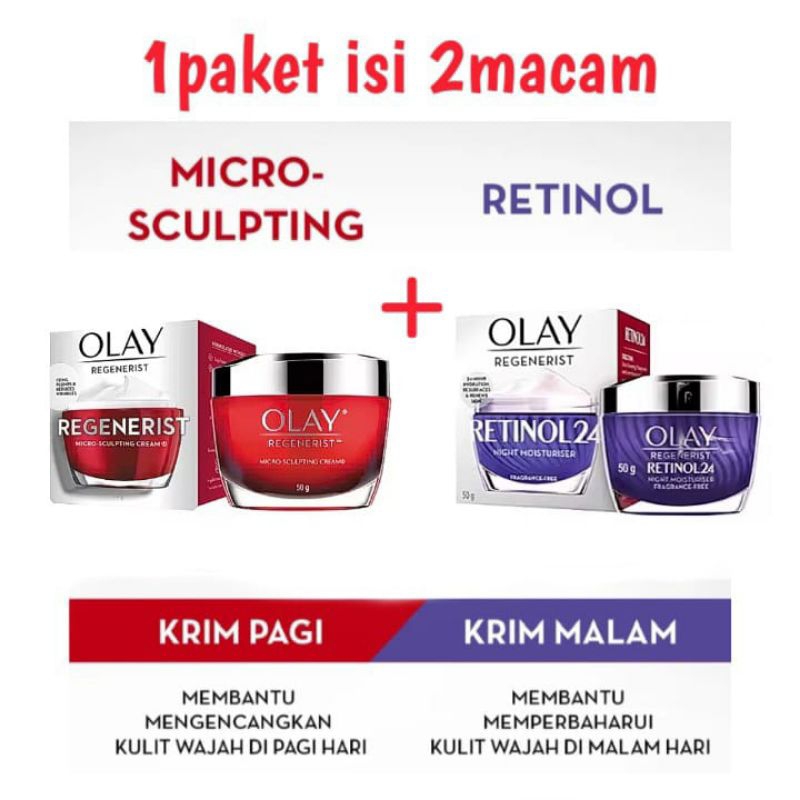 Paket Olay Regenerist Micro-sculpting Day Cream 50g+Retinol 24 Night Moisturizer 50g
