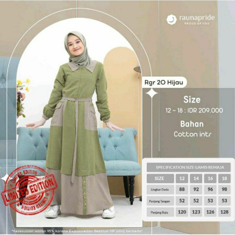 [PROMO] GAMIS REMAJA RGR 20 HIJAU BY RAUNA