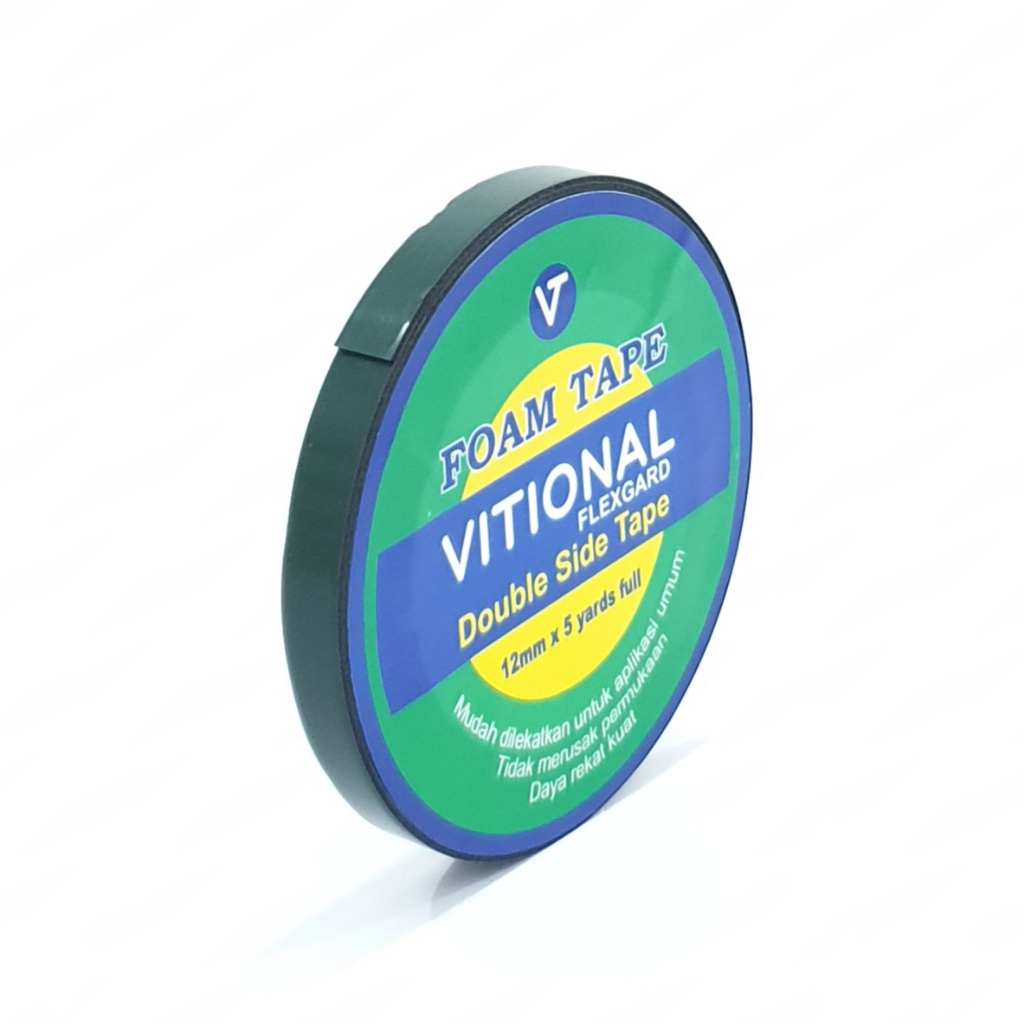 

VF 12mm 1/2" Isolasi FOAM (HITAM) (PUTIH) Bolak Balik 12mm 1/2" 5 Yard / GENERAL Double Side Foam Tape 12mm 1/2