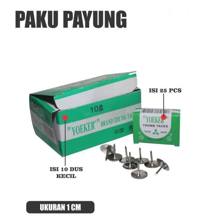 

(1box= 10pak) PAKU PAYUNG / PAKU PINES / THUMB TACKS / PAKU JAMUR