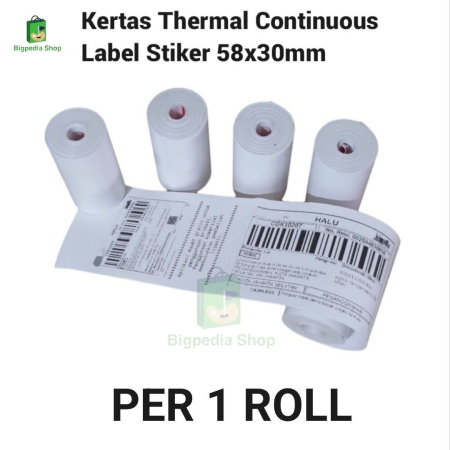 

Kertas Thermal Label Stiker 58x30MM PER 1 ROLL Buat Cetak Resi Alamat