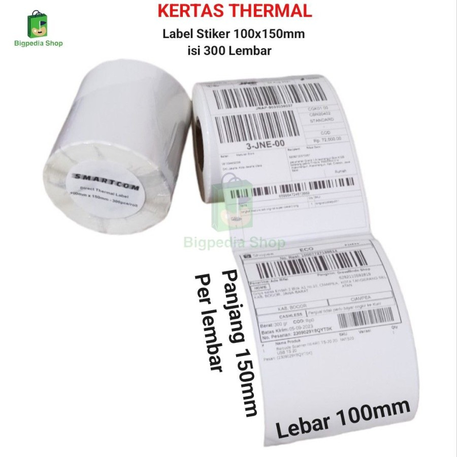 

Kertas Label Stiker Thermal Ukuran 100 x 150 mm 300 Lembar PER 1 ROLL