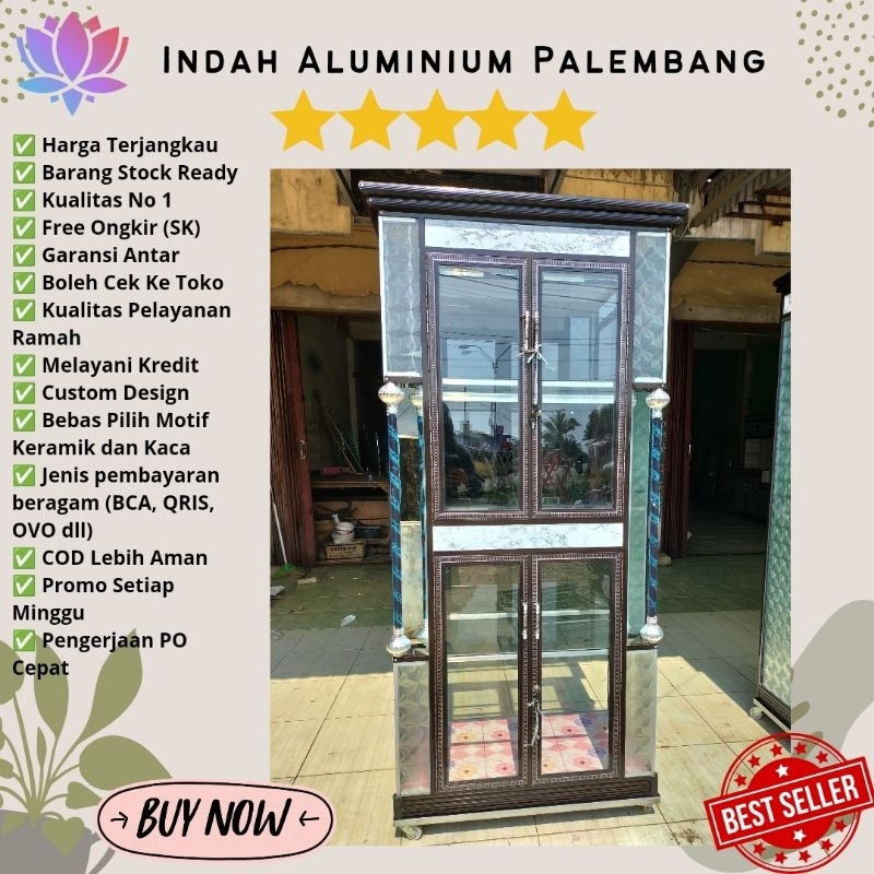 LEMARI HIAS 2 PINTU KACA ALUMINIUM MURAH PALEMBANG