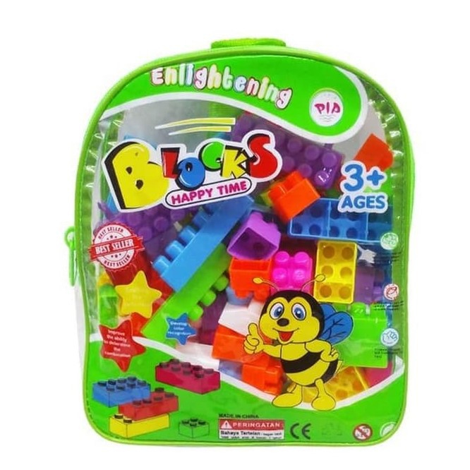 Mainan Lego BLOCKS HAPPY TIME Isi 102Pcs - Mainan Balok Susun Dalam Tas - Mainan Balok Susu - Mainan