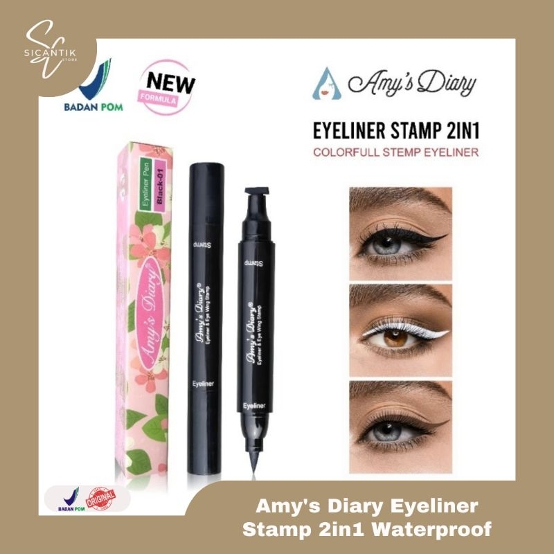 EYELINER STAMP 2IN1 WATERPROOF LIQUID AMY'S DIARY | EYELINER AMY'S DIARY ORIGINAL BPOM