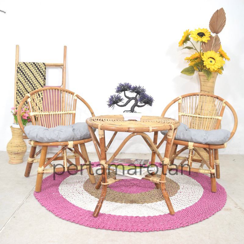 KURSI TERAS ROTAN MODEL MOMON SIZE L DEWASA FREE 2 BANTAL DUDUK