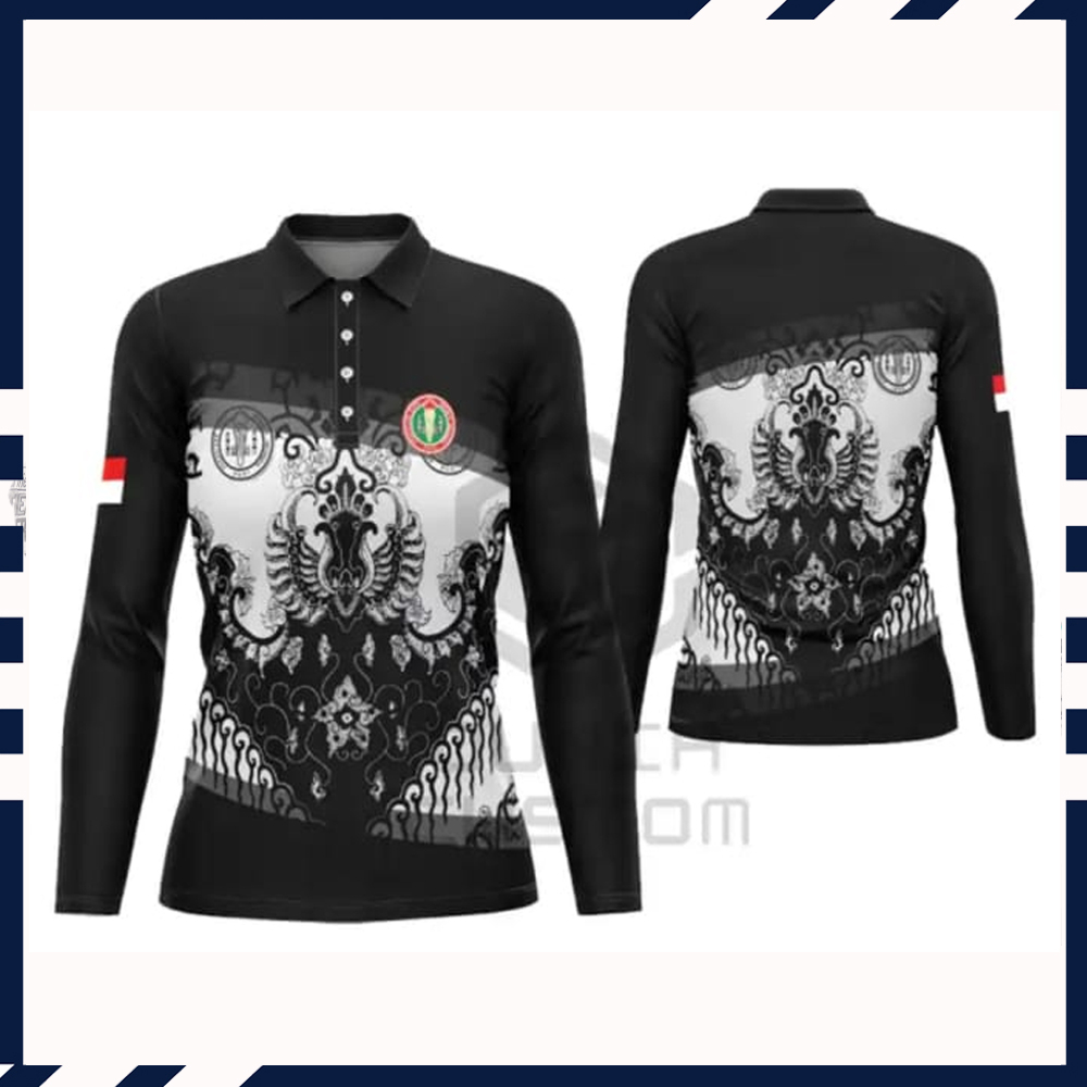 Kaos Baju Wanita PGRI Berkerah Tangan Panjang Fullprint Terbaru