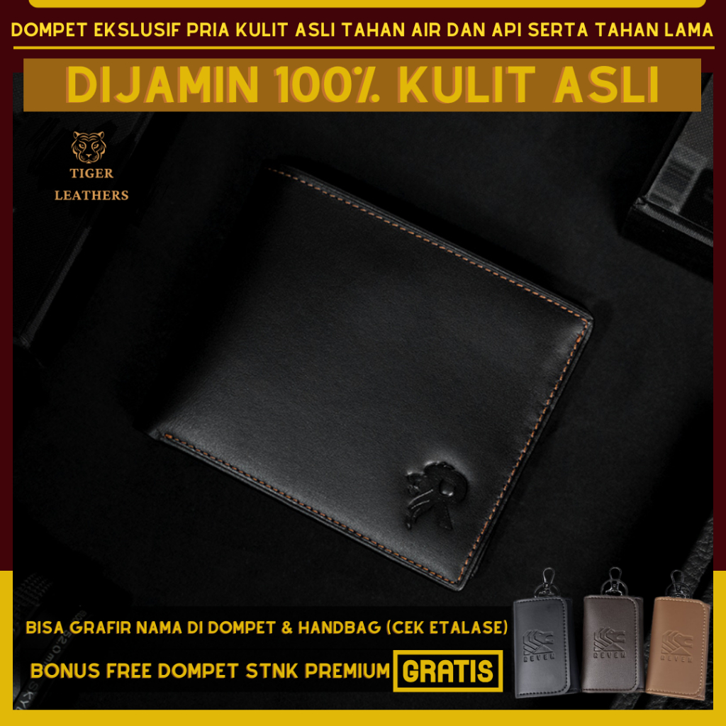 Tigerleathers - dompet pria kulit pria cowok lipat cowo asli uang simple original sapi premium elega