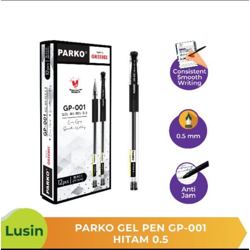 

PEN GEL HITAM GP-001 PARKO MERK GREEBEL 0.5MM (1PAK/12PCS)