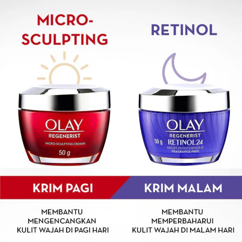 (Paket hemat) Olay regenerist Micro sculpting cream & retinol 24 night mouisturizer 50ml
