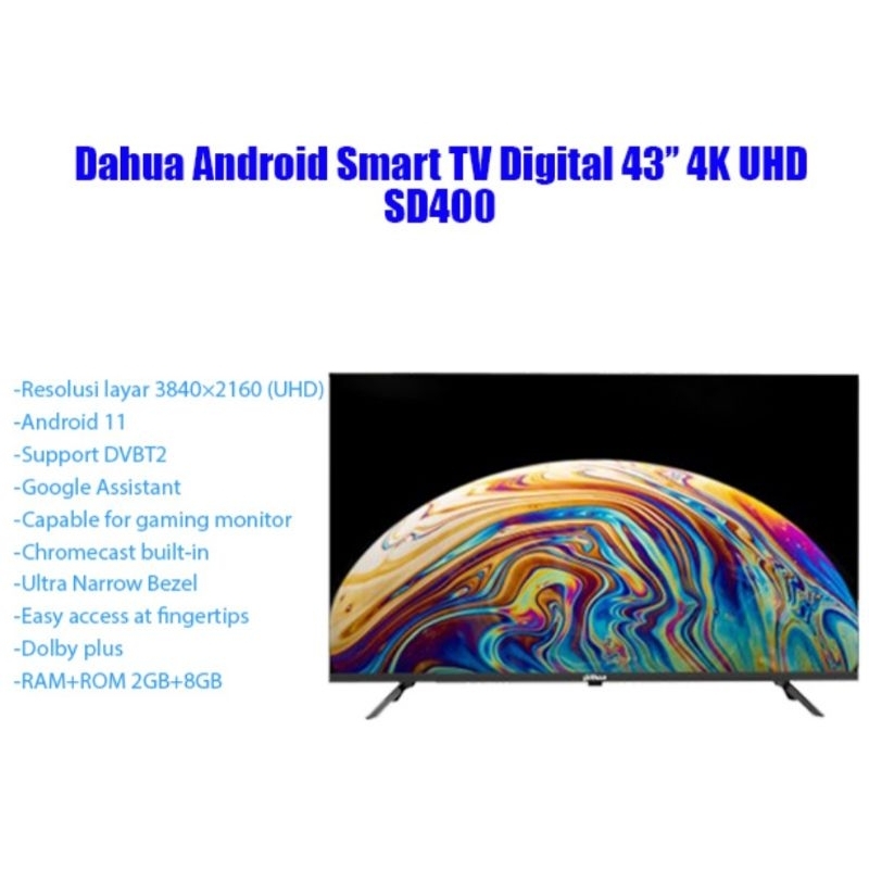 Dahua Led TV LTV43-SD400 | SD400 43inch Ultra HD 4K Smart Android TV Garansi Resmi