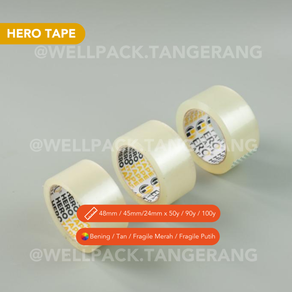 

Lakban 48mm Bening / Coklat (Tan) / Fragile Merah / Fragile Putih 2in 2inch I 90y 100y I 90yard 100yard (Herotape) - Tebal setara Daimaru (Plakban / Isolasi)