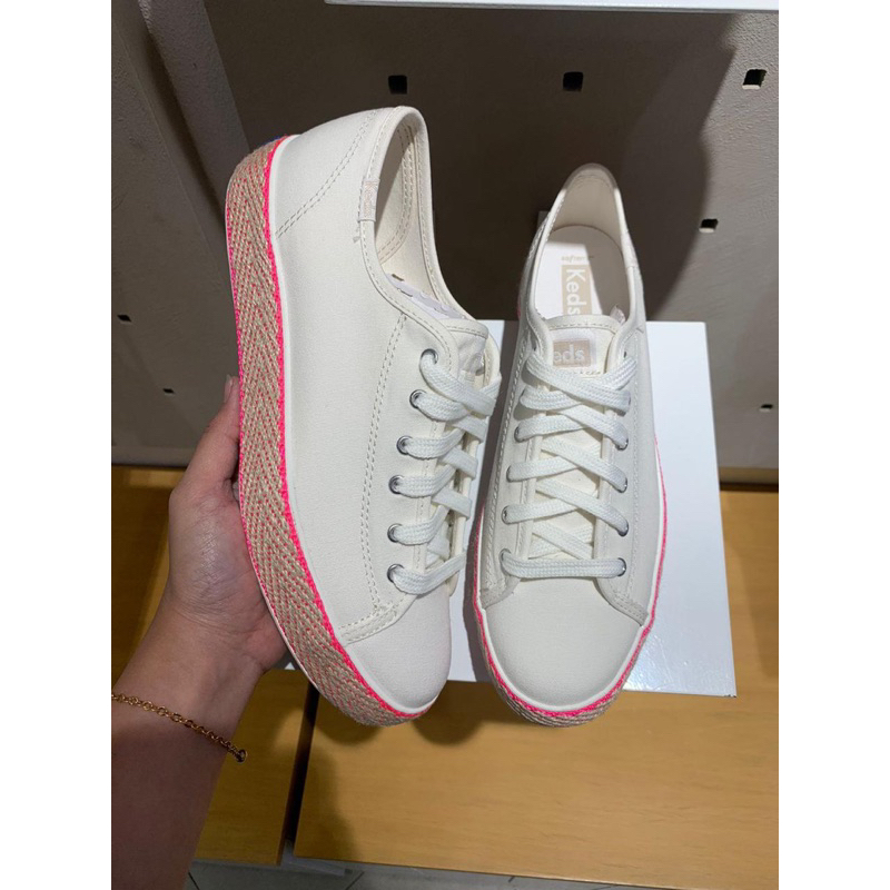 KEDS TRIPLE KICK CANVAS JUTE WHITE/NEON PINK