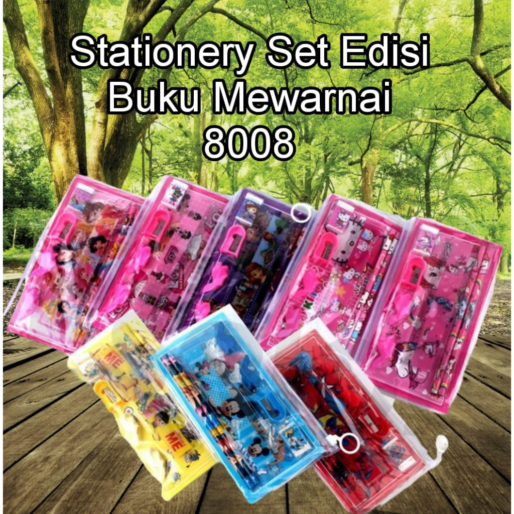 

stationery set edisi buku mewarnai karakter / alat tulis set 8in1 8008