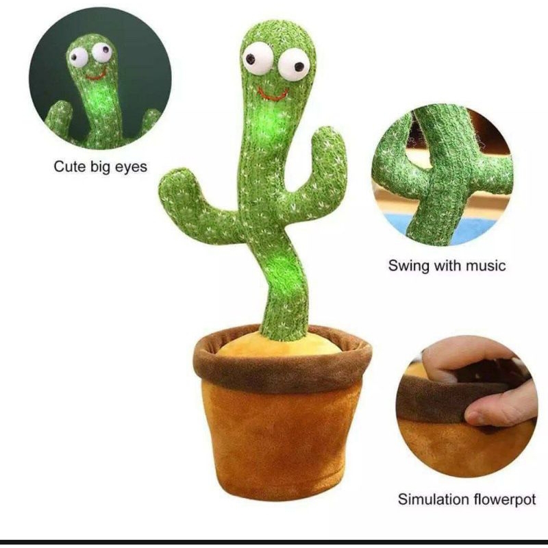 COD (FREE BUBBLE) MAINAN BONEKA KAKTUS BERGOYANG DAN bicara bisa rekam suara boneka  kakus / Cactus 