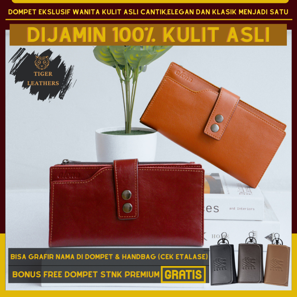 Tigerleathers - Dompet Wanita Panjang Kulit Asli Kartu Import Terbaru Simple Branded