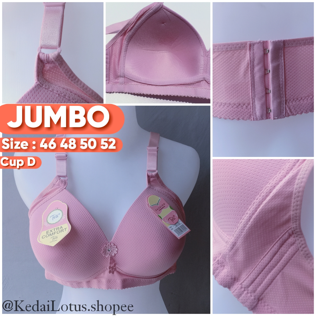 BRA BH JUMBO Teli Bra Big Cup D BUSA Tanpa kawat SIZE 52-46 Tali Lebar Kait 4