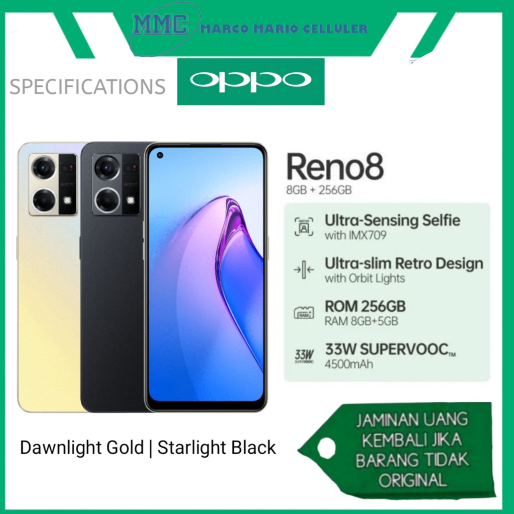 OPPO RENO 8 4G  8/256GB 100%Original Garansi Resmi OPPO
