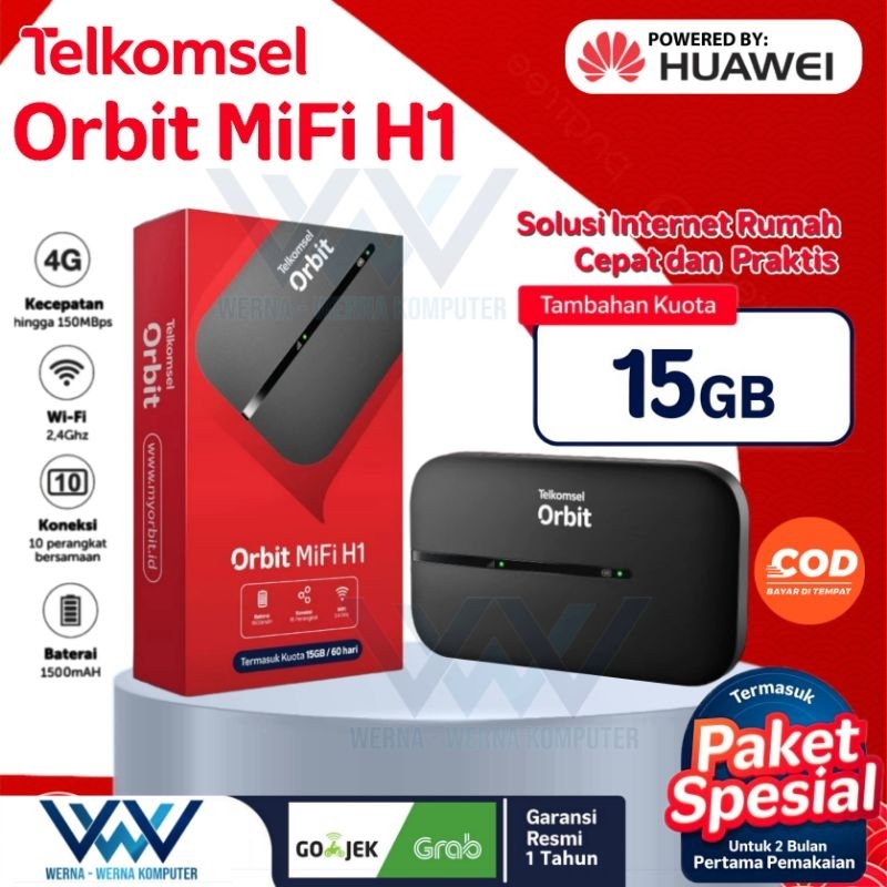 Telkomsel Modem Orbit MiFi H1 Portable WiFi 4G Free 15GB Data Huawei Modem Orbit
