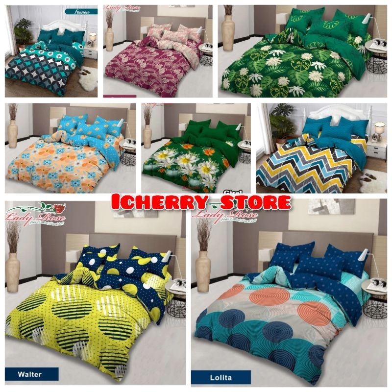 5in1 Full Set Bedcover + Sprei Lady Rose 3D Rumbai Extra King 200x200 180x200 Queen 160x200 Motif Wa