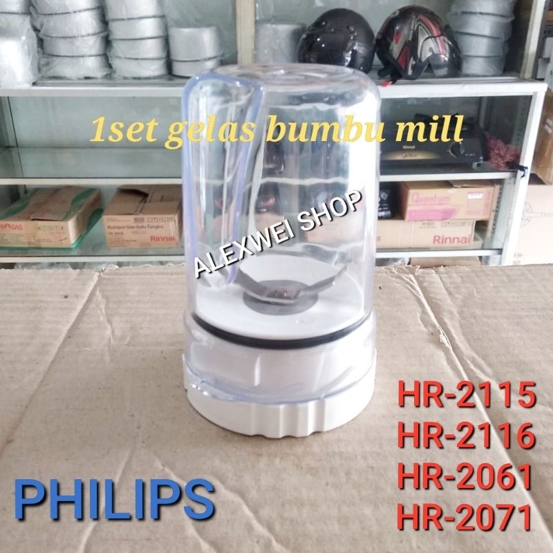 gelas bumbu 1set/gelas dan pisau bumbu untuk blender philips type hr-2115, hr-2116, hr-2061, hr-2071.