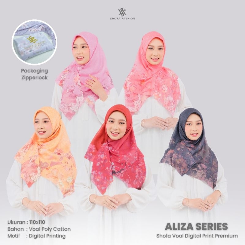 Shofa fashion - ALIZA Series Hijab segi empat voal motif digital print premium Zipperlock