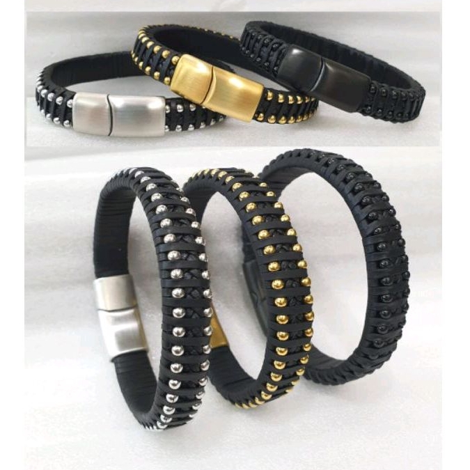 Gelang Kulit Pria / Gelang Leather Stainless