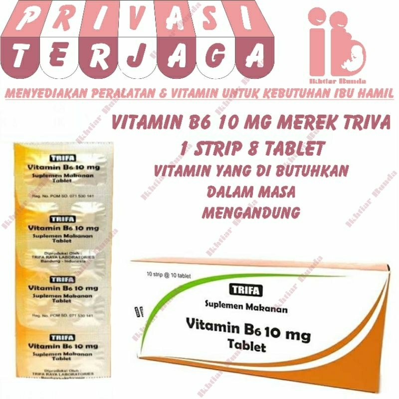 Vitamin B6 10mg untuk ibu hamil per 1 strip 8 tablet