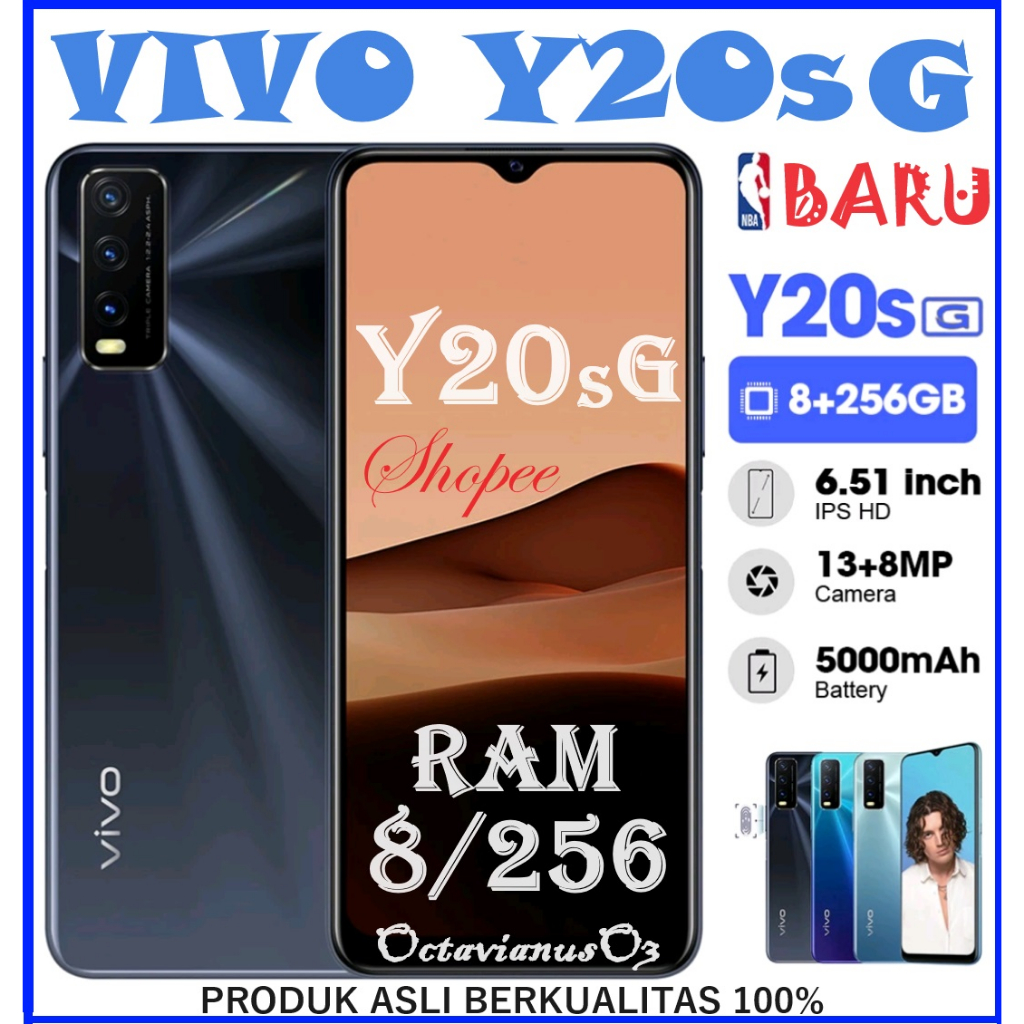 HP VIVO Y20s (G) ORI RAM 8/256GB &amp; 6/128GB # [5000mAh. Dual Sim. Lcd ips 6,51inci] BARU FULSET SEGEL GARANSI 1TAHUN