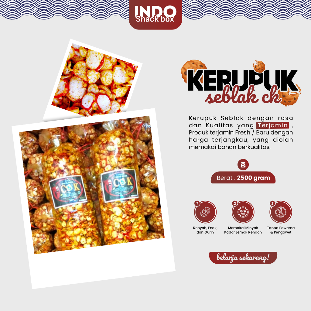 

Kerupuk Seblak Pedas CK Kemasan 1 Ball 2,5 Kg