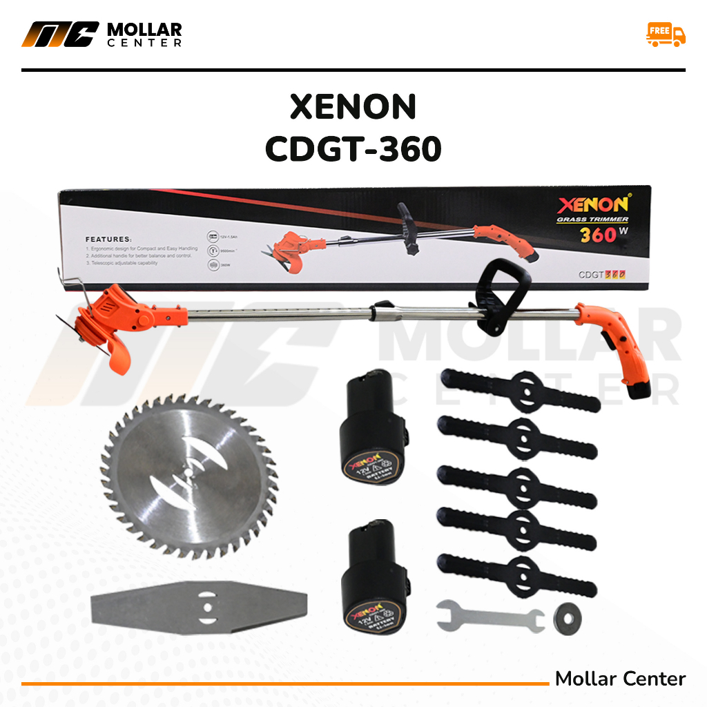 XENON CDGT360 Mesin Potong Rumput Cordless 12 Volt 2 Baterai Grass trimmer Alat Pemotong Rumput Port