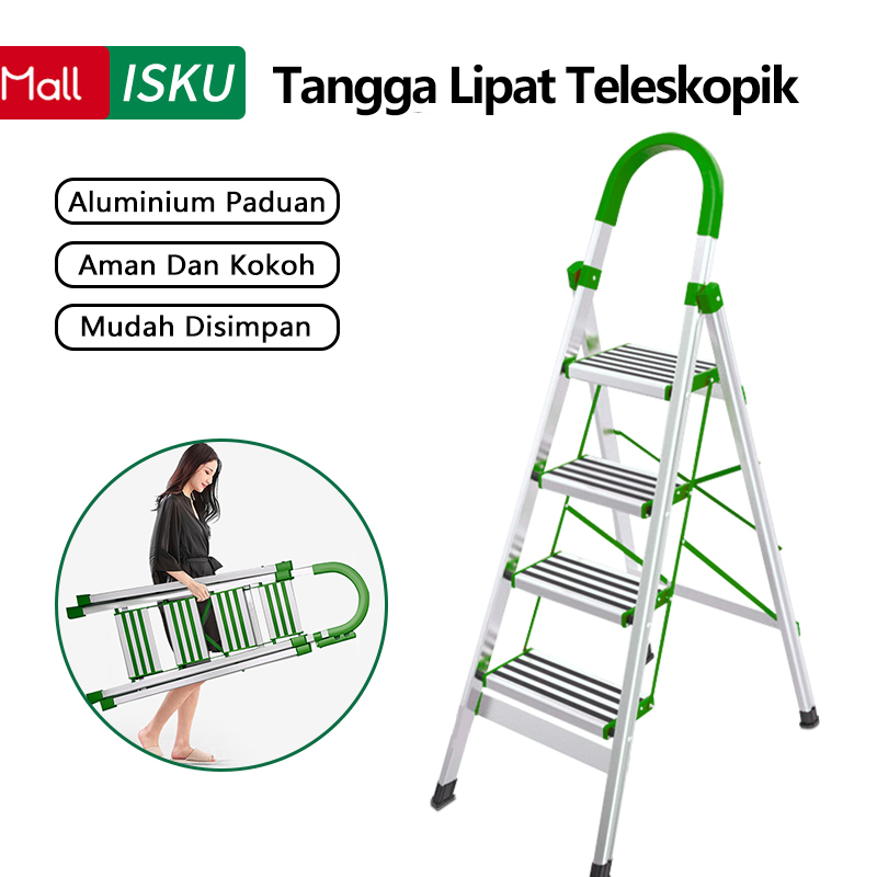 ISKU Tangga Lipat Multifungsi Rumah Aluminium 3/4/5/6 Step Tangga Minimalis Rumah Aluminium Teleskopic Ladder