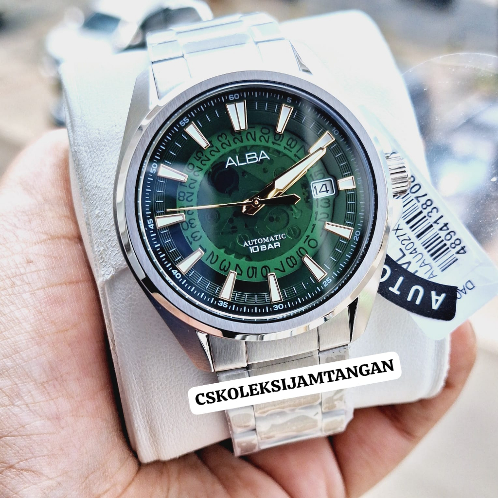 JAM TANGAN PRIA ALBA AUTOMATIC AU4027X1 AU4027 SILVER GREEN ORIGINAL